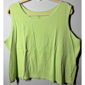 Studio Works Womens Lime Green Cotton Tank Top Lace Trim 2X Casual Summer